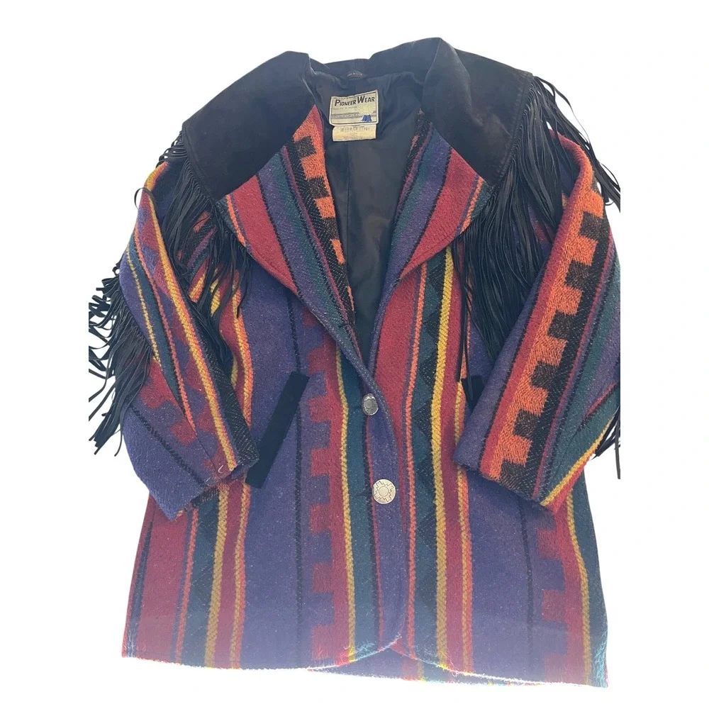 Pioneer Wear Women's Southwestern Fringe Suede Collar Wool Blend Blazer Jacket - Picture 1 of 5